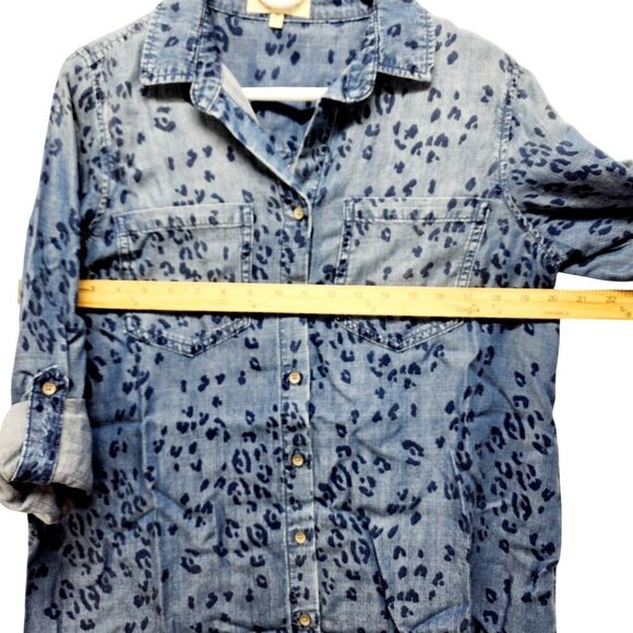 Side Stitch woman Blue Leopard Print Lyocell long Sleeve Shirt Size XS - Picture 11 of 13